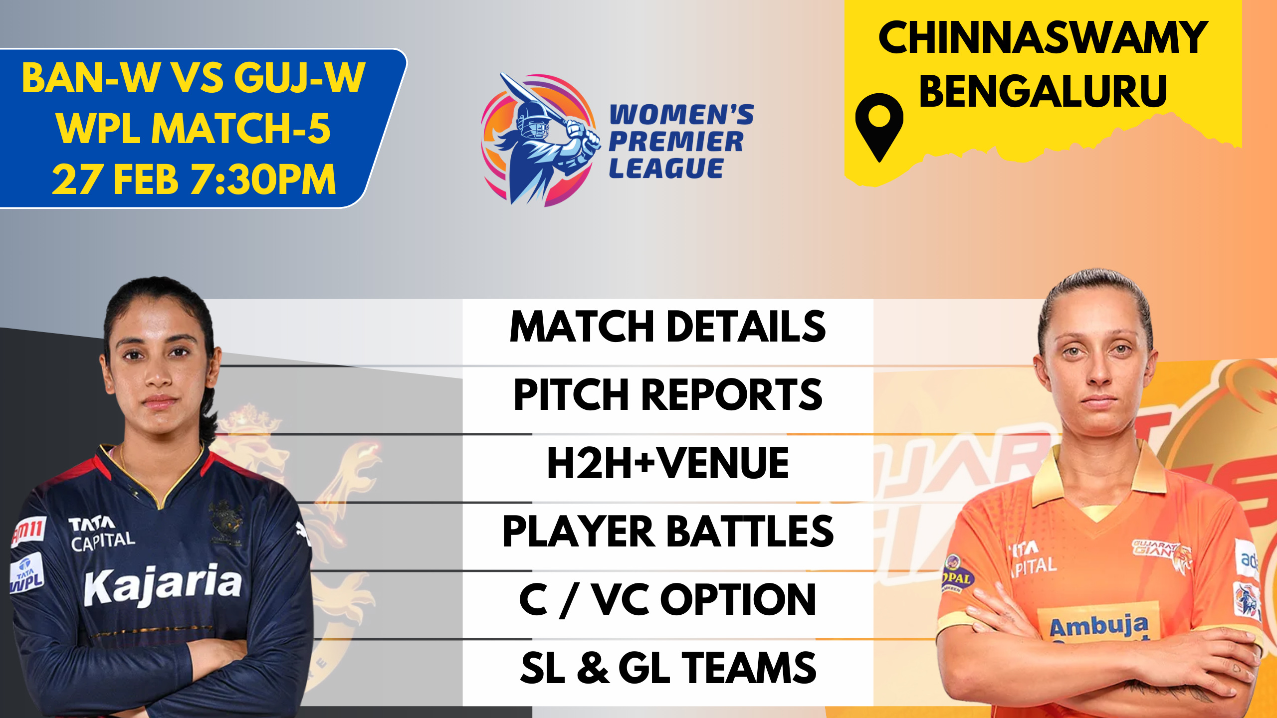 RCB-W vs GUJ-W Dream11 Prediction,